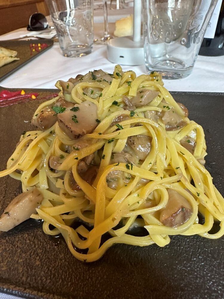 spaguettis con setas en dolomitas